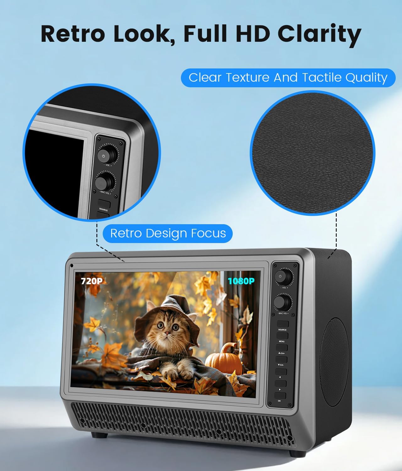 Feihe 15.6 inch Small Smart TV with Speaker System, Loud Portable Bluetooth Speaker Design Retro Smart Television, Karaoke Wireless Microphones, Support HDMI/AUX/USB for Home Party Camping - Image 5