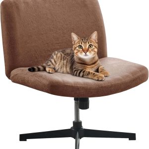 FUANGUI Criss Cross Chair Cover, Faux Leather Looking Stretch Mid Back Wide Armless Accent Chair Slipcover, Exquisite Vanity Chair Cover for Dorm Home Desk Office Chair - Camel