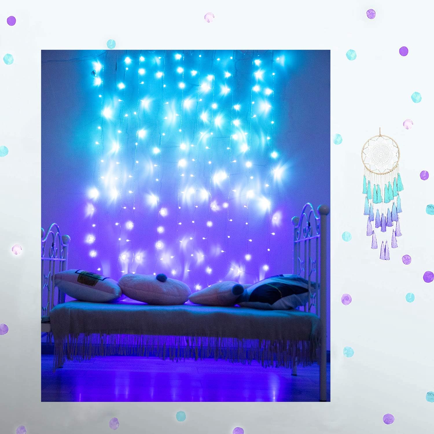 Curtain Lights for Bedroom Wall Light Up Curtains Led String Lights Turquoise Teal Blue Lavender Lilac Purple Twinkle Hanging Fairy Lights Unicorn Mermaid Kawaii Sanrio Teen Room Decor for Girls - Image 3