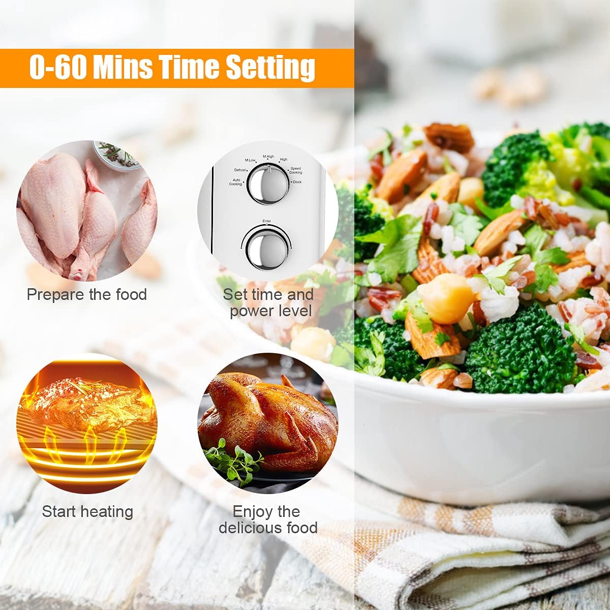MAT EXPERT 0.9 Cu.ft Microwave Countertop, Digital Timing & 5 Micro Power, 25L Small Microwave w/Glass Turntable & 6 Preset Buttons, Delayed Start Function, 900W Mini Microwave w/Child Lock - Image 8
