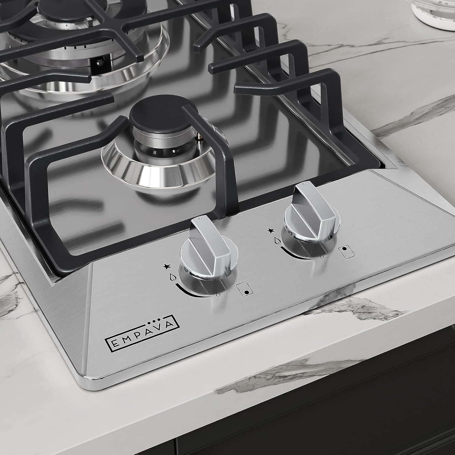 Empava 12 in. Gas Stove Cooktop 2 Italy Sabaf Sealed Burners NG/LPG Convertible in Stainless Steel, 12x21 Inch - Image 3