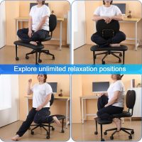 Cross Legged Office Chair with Wheels – Meditation Chair for Adults with Ergonomic Back Support – Adjustable Height ADHD Desk Chair for Criss Cross Sitting, Yoga, and Kneeling Postures (Black-A) - Image 3