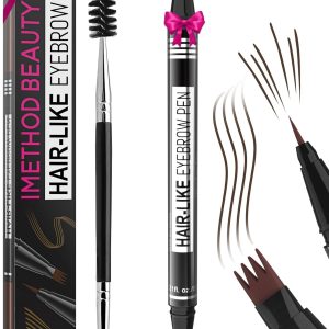 iMethod Eyebrow Pen - Eyebrow Pencil Magical 2-in-1 Eye Brow Pencils for Women with 4-Fork-Tip & Precise Brush-Tip for Natural Hair-Like Brows, Last All-Day, with Eyebrow Spoolie Brush, Dark Brown