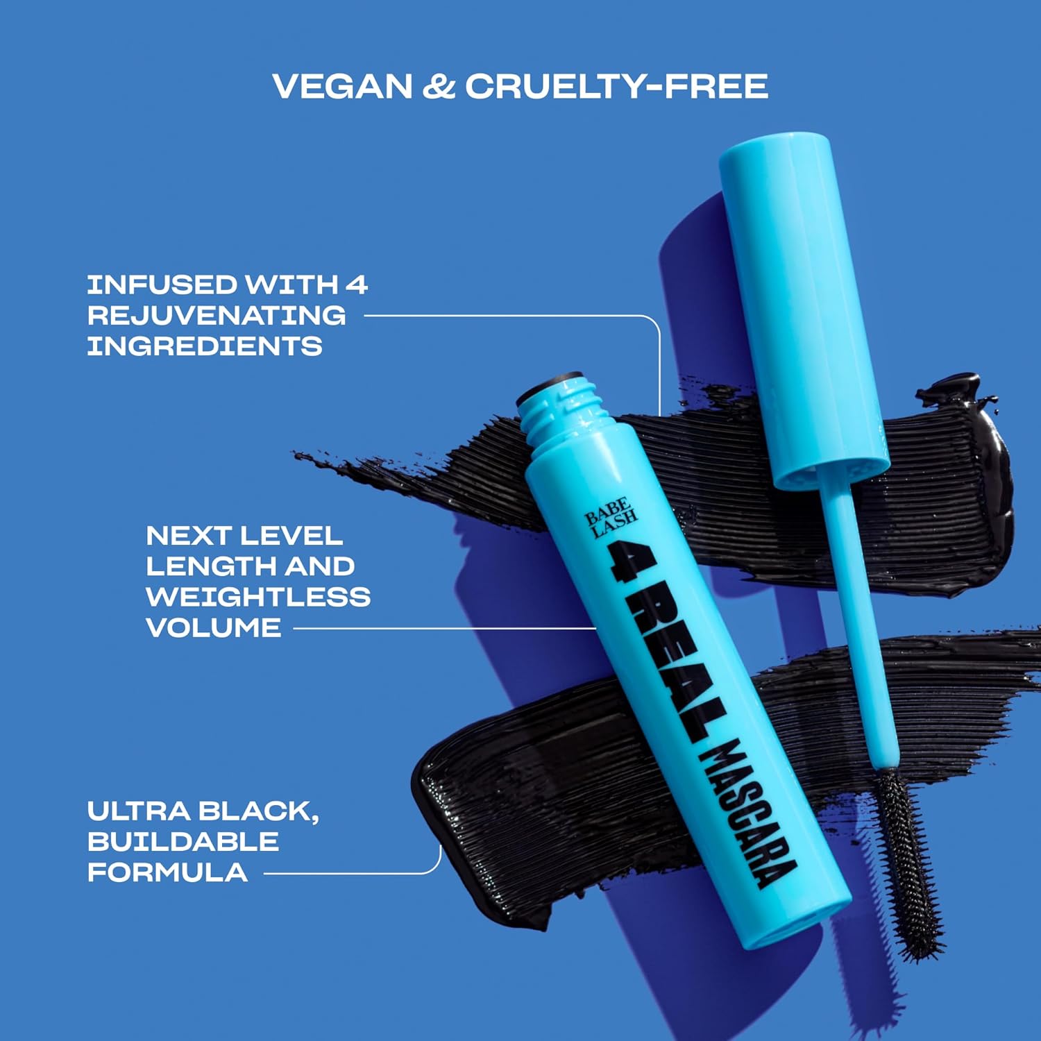 Babe Original 4 Real Mascara Black for Volume, Length, and Lift in Eyelashes, Defined & Flutterly Look, Vegan & Cruelty-Free - Image 2