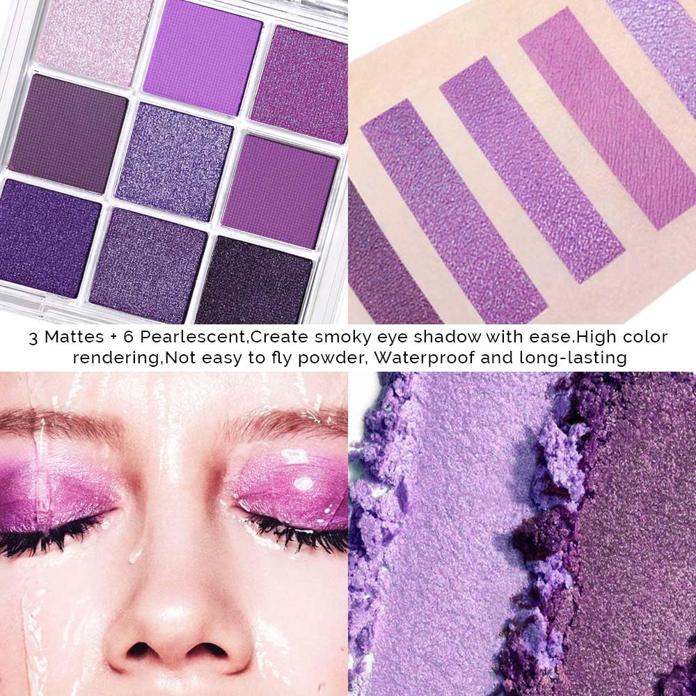 evpct 9 Colors Purple Glitter Eyeshadow Palette, Lavender Violet Purple Pink Glitter Metallic Shimmer Sparkly Eye Shadow Palette Makeup for Older Women Blue Eyes, Highly Pigmented Waterproof eyeshadow - Image 3