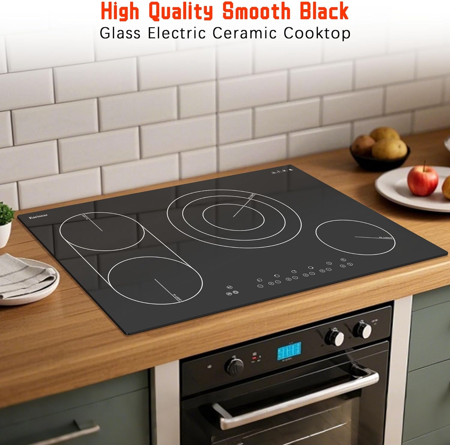 Karinear Electric Cooktop 30 Inch, 4 Burners Electric Stove Top, Flexible Bridge &Triple Ring Expandable Burners, Pause, Timer, Child Safety Lock, 7800W Built-in Ceramic Cooktop for 220-240V Hard Wire - Image 6