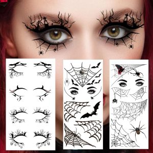 4 Pairs Halloween Eye Shadow Stickers Eyeliner Decals Spider Web Skull Bat Temporary Tattoo Stickers Face eye Makeup Stickers for Women Girls Halloween Masquerade Party.