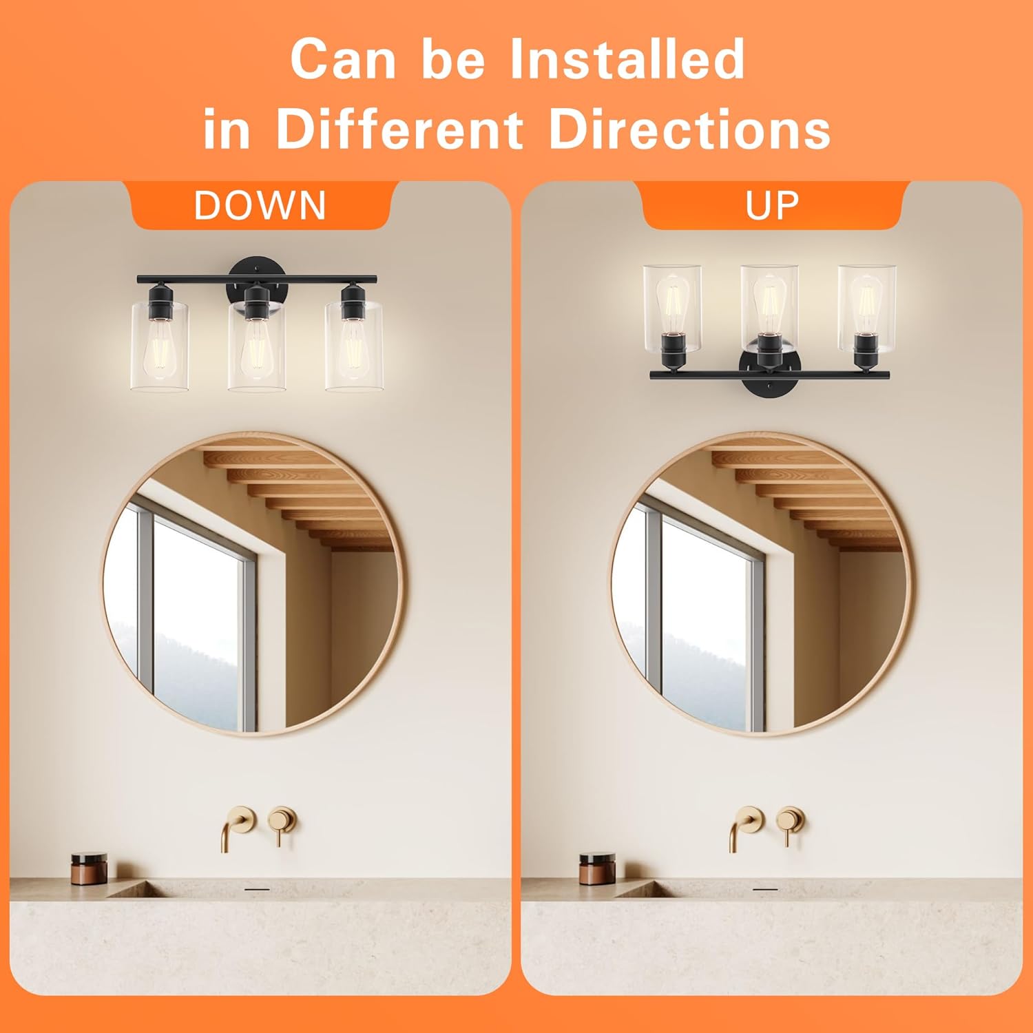 Espird Bathroom Vanity Light Fixtures Matte Black Bathroom Lighting Fixture, 3 Lights Bathroom Light Fixture Over Mirror, Modern Black Vanity Light, UL Certified Wall Sconces with Glass Shades - Image 6