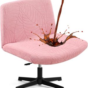 Criss Cross Chair Cover, Waterproof, Stretchable, Solid Jacquard, Suited for Armless/Office/Desk/Mid Back Wide Seat/Computer/Task/Vanity/Accent Chair (Leaves -Shaped Jacquard, Pink)