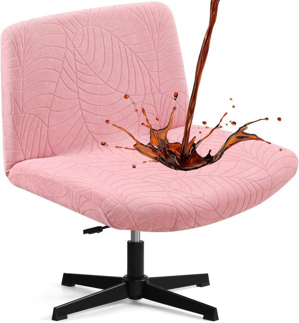 Criss Cross Chair Cover, Waterproof, Stretchable, Solid Jacquard, Suited for Armless/Office/Desk/Mid Back Wide Seat/Computer/Task/Vanity/Accent Chair (Leaves -Shaped Jacquard, Pink)