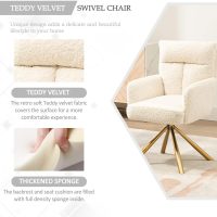 Desk Chair No Wheels 180°Swivel,Makeup Vanity Chair with Gold Legs,Ergonomic Criss Cross Chairs for Bedroom,Living Room,Home Office - Beige - Image 6