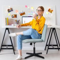 LEMBERI Fabric Padded Desk Chair No Wheels, Armless Wide Swivel Home Office Desk Chair,120°Rocking Mid Back Ergonomic Computer Task Vanity Chair for Office, Home, Make Up,Small Space, Bed Room - Image 8