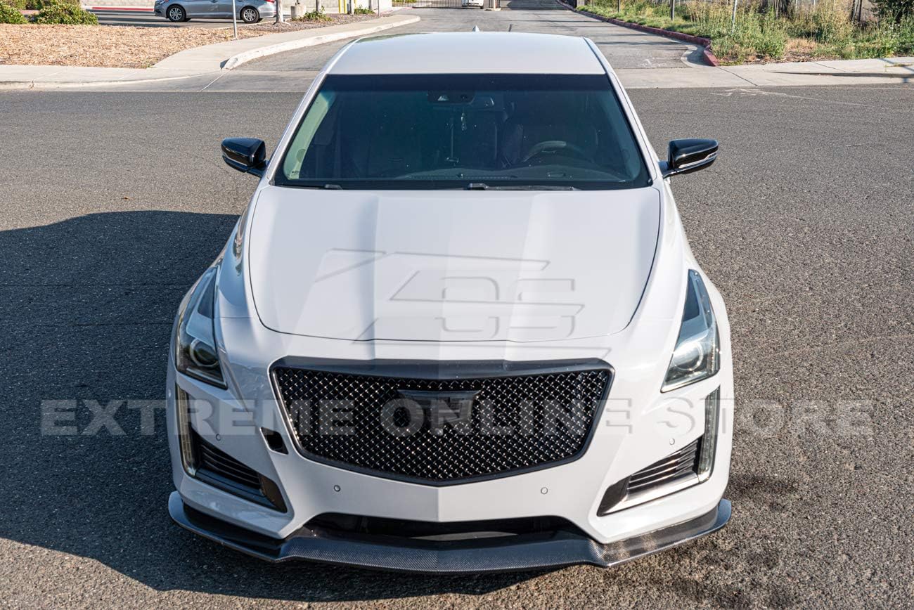 Replacement For 2014-2019 Cadillac CTS | V-Style Carbon Fiber Package Front Bumper Lower Lip Splitter (Carbon Fiber) - Image 3