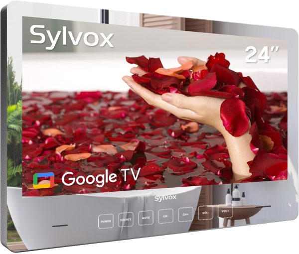 SYLVOX 24'' Smart TV Bathroom Magic Mirror Waterproof LED TV 1080P 500NITS High Brightness Dual Front Speakers Wall mounting Suitable for Bathrooms,Hotels,Saunas