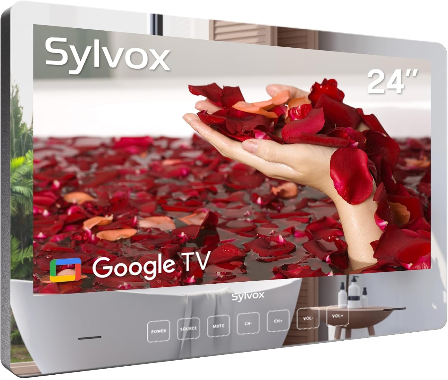 SYLVOX 24'' Smart TV Bathroom Magic Mirror Waterproof LED TV 1080P 500NITS High Brightness Dual Front Speakers Wall mounting Suitable for Bathrooms,Hotels,Saunas