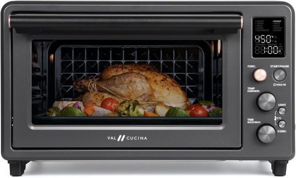 VAL CUCINA Infrared Heating Air Fryer Toaster Oven Combo, with Non-toxic Enamel-coated Interior, Extra Large Countertop Convection Oven 10-in-1 Combo, 6-Slice Toast, Enamel Baking Pan Easy Clean