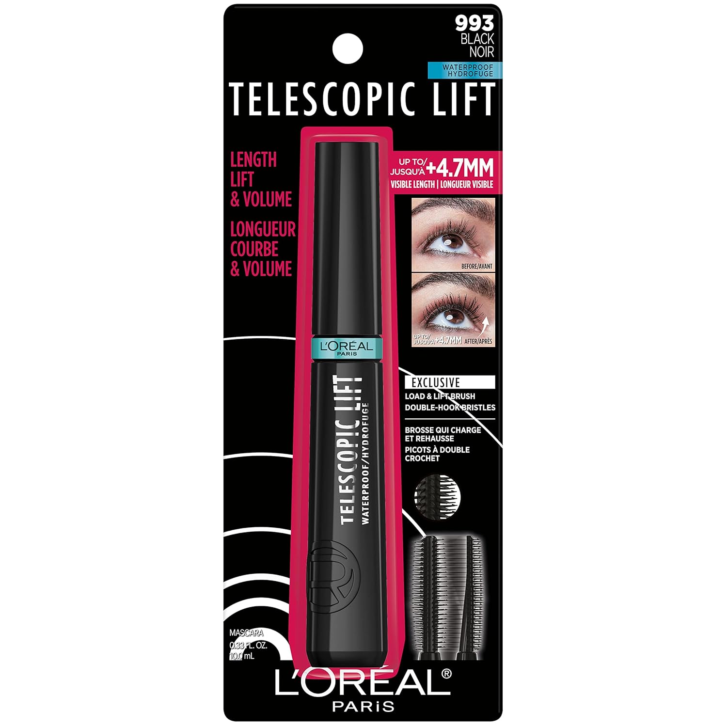 L'Oreal Paris Telescopic Lift Mascara, Lengthening and Volumizing Eye Makeup, Lash Lift with Up to 36HR Wear, Waterproof, Black, 0.33 Fl Oz - Image 7