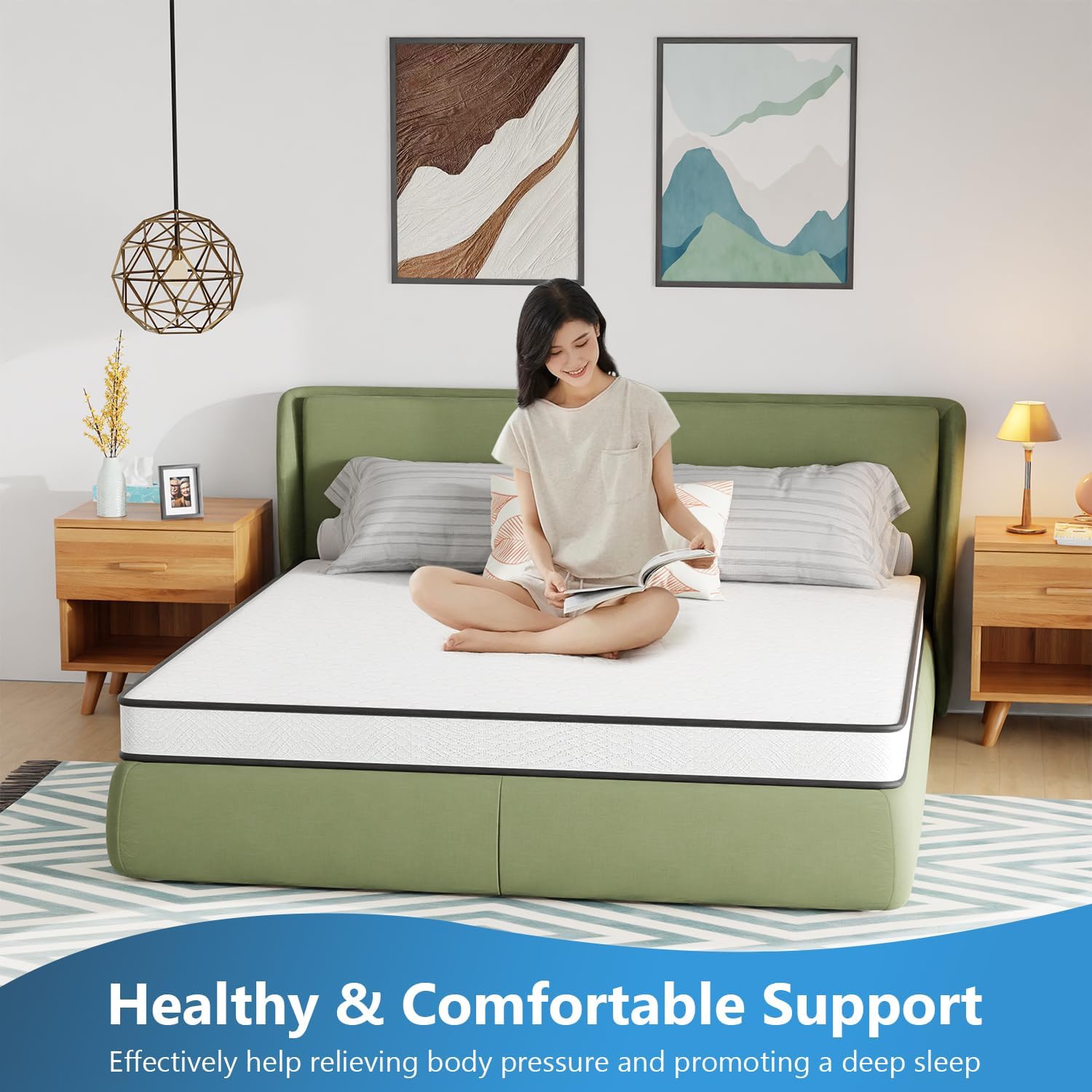 FDW 6 Inch King Mattress,Hybrid Mattress Memory Foam & Innerspring, Premium Foam Mattress,Pressure Relief,CertiPUR-US Certified,Medium Firm,White - Image 3