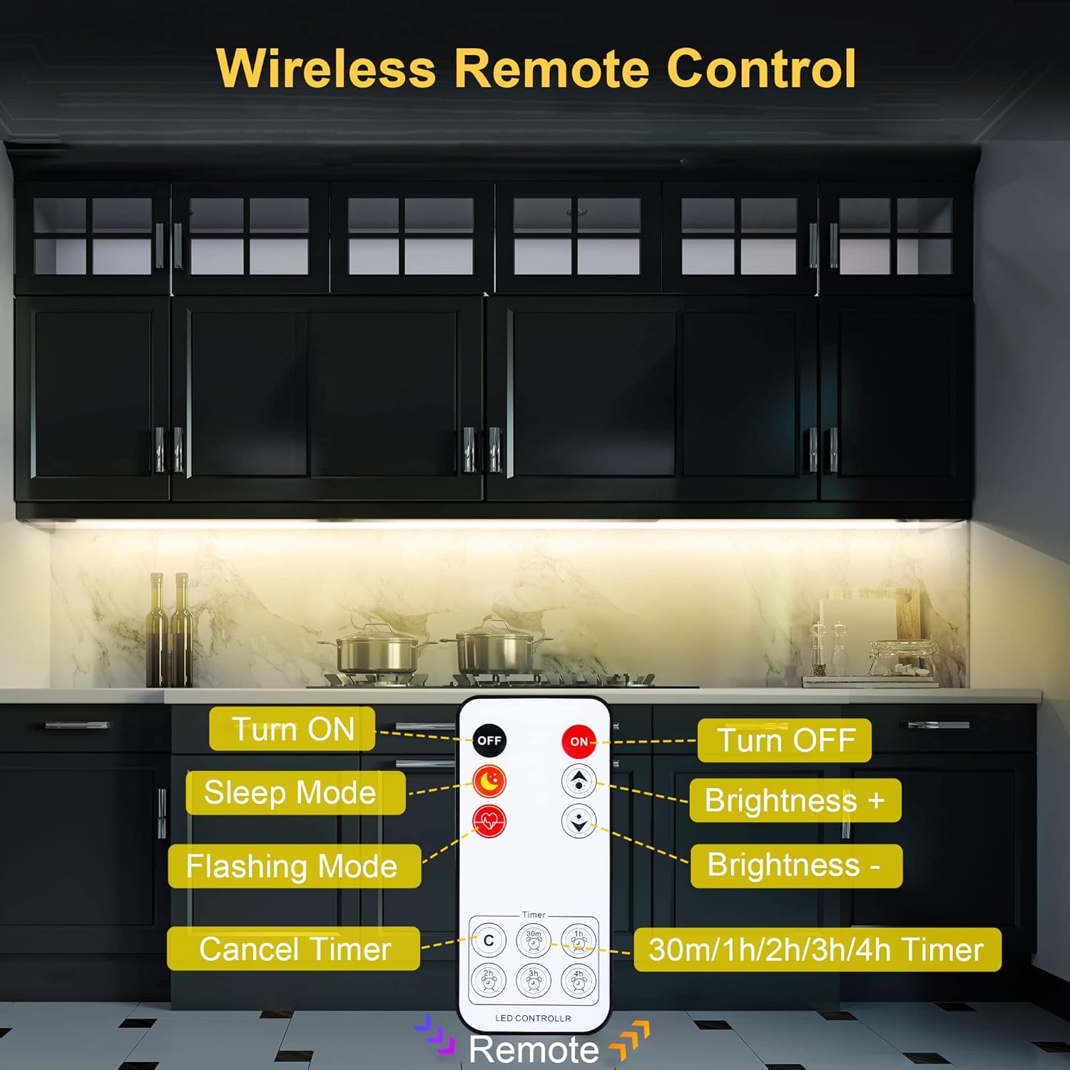LAFULIT 8 PCS Under Cabinet Lighting Kit, Bright Under Cabinet Lights, Flexible Led Strip Lights with RF Remote and Power Adapter, for Kitchen Cabinet Shelf Desk Counter, 4000K Neutral White, 13ft - Image 4