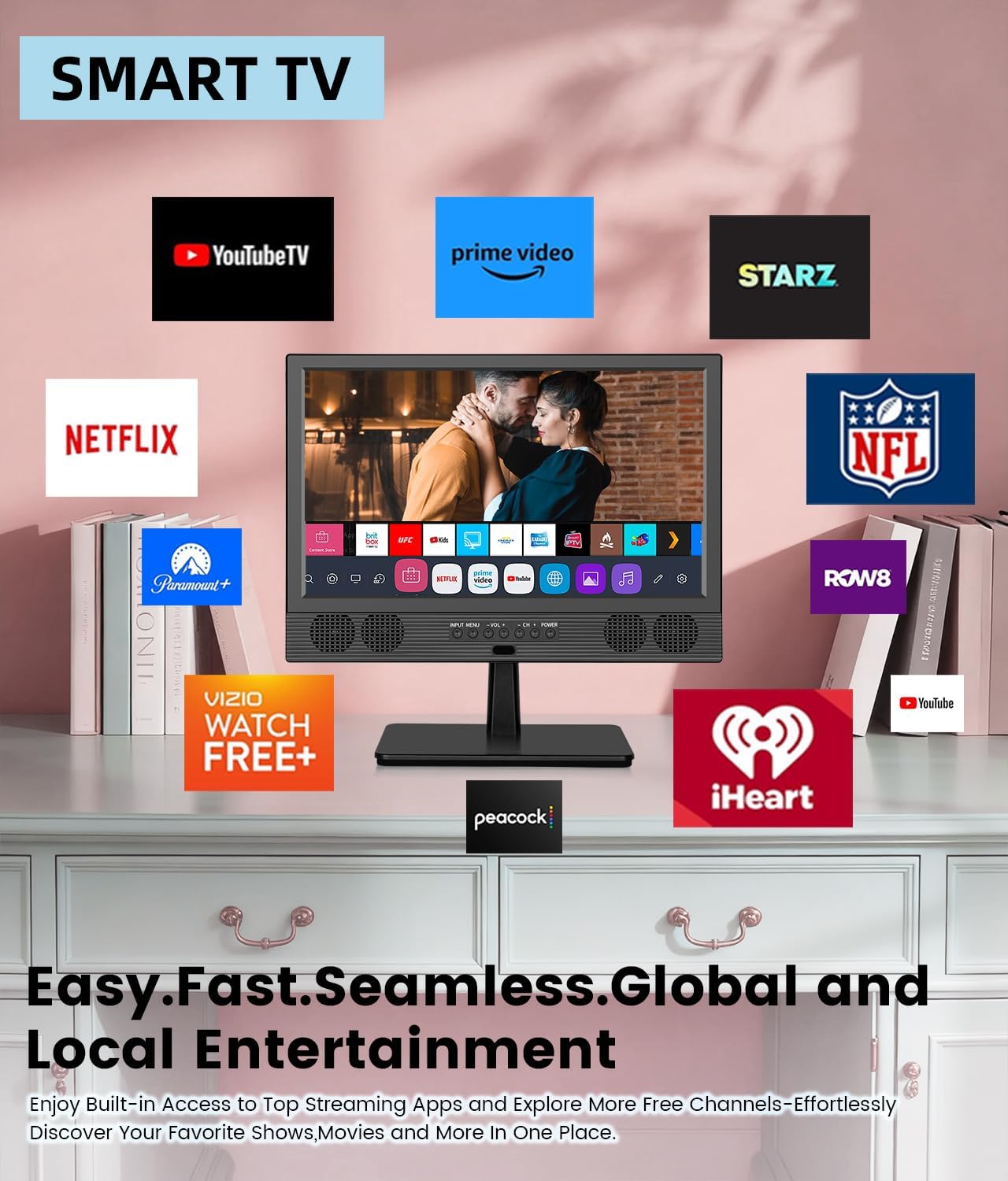 Feihe 14 Inch Small Smart TV, HD LED Flat Screen Smart Television with ATSC Tuner/HDMI/USB/AV for Kitchen, RV, Camper, Bedroom or On-The-Go Entertainment - Image 3
