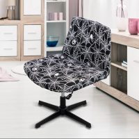 Armless Office Chair Cover Criss Cross Chair Slipcover Protectors Stretchable Removable Wide Seat Chair Cover Mid Back Computer Desk Vanity Accent Chair Covers (Black & White) - Image 3