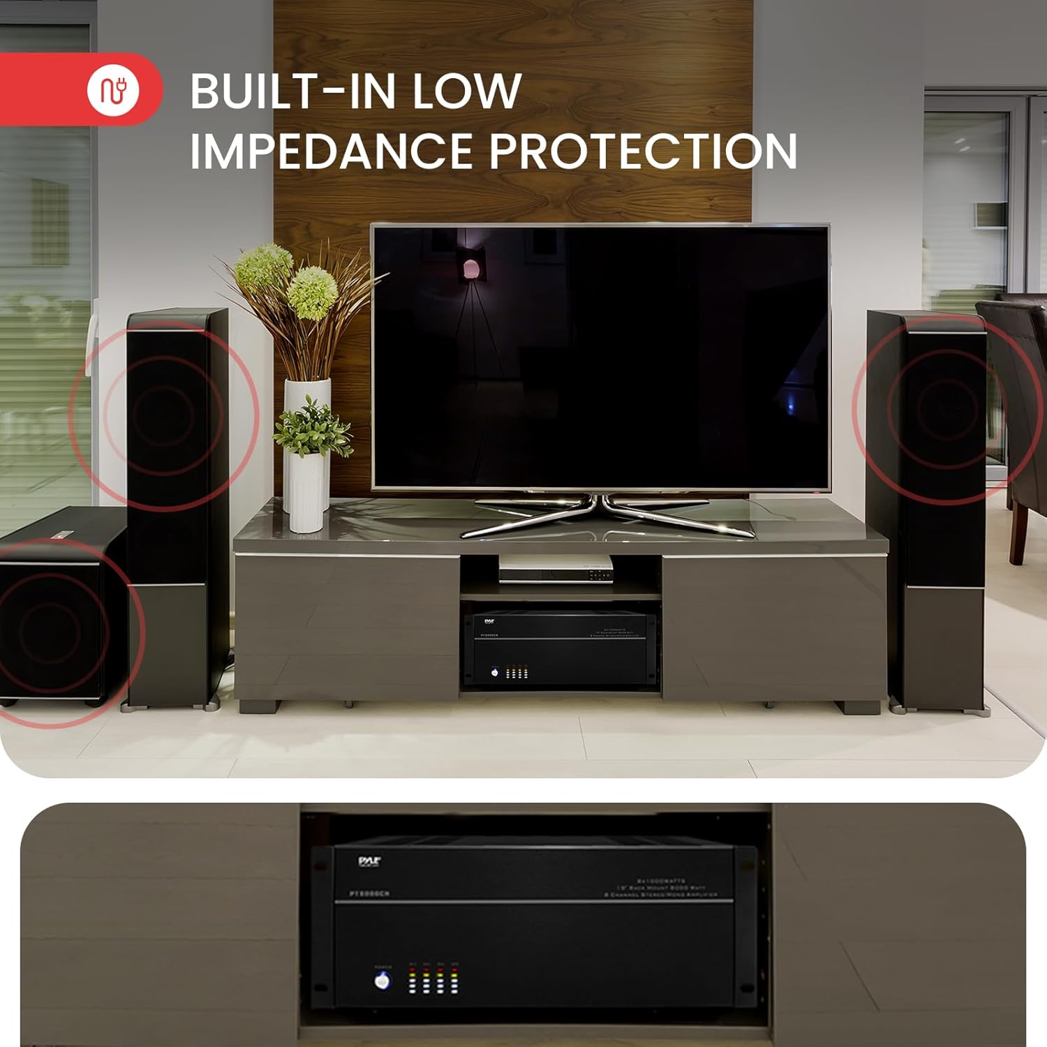 Pyle 4 Multi-Zone Stereo Amplifier - 19” Rack Mount, Powerful 8000 Watts with Speaker Selector Volume Control & LED Audio Level Display, 4-Ch. Bridgeable Switches - PT8000CH - Image 5