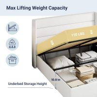 Allewie Queen Size Velvet Lift Up Storage Bed, Modern Wingback Headboard, Hydraulic Support, No Box Spring Needed, White - Image 8