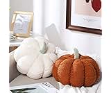 Kajaia 2 Pcs Simulated Pumpkin Pillow Plush 11 x 9.5 Inch 3D Cushion Fall Decorations Stuffed Throw Pillows Toy for Thanksgiving Christmas Halloween Bedroom Sofa Couch Supplies (White,Brown)