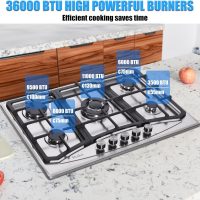 Hothit Propane Gas Cooktop 30" Inch, 5 Burner Built-in Stainless Steel Gas Stove Top, LPG/NG Dual Fuel Auto Ignition Gas Hob, Include Gas Pressure Regulator(L30"×W20")… - Image 3