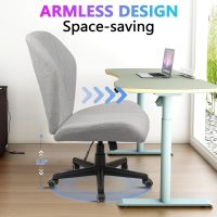 CLATINA Criss Cross Chair - Extra Wide Seat, Big and Tall Cloth Fabric Armless Office Chair with Wheels, Heavy Duty Desk Chair with Curved Backrest, Plus Size Cross Legged Vanity Chairs, Grey, 400LBS - Image 5