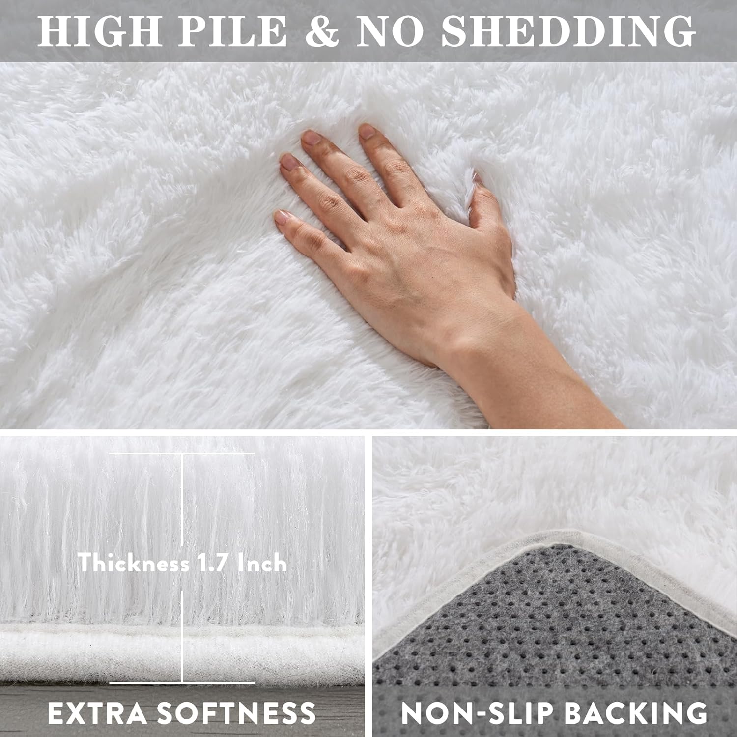 Shaggy Rugs for Bedroom Living Room Dorm Kids Room Decor, Soft Modern Indoor Fluffy Shag Area Rug, Non-Slip Fuzzy Floor Carpet 2x3 Feet, Cute Small Rectangle Plush Rug, White - Image 6