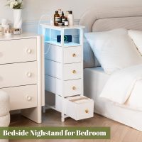 Yoobure Narrow Dresser for Bedroom, LED Slim Nightstand with Charging Station, Small Dressers Chest of Drawers, Narrow Side Table End Table Tall Skinny Cabinet Night Stand for Small Spaces, White - Image 7
