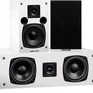 Fluance Elite High Definition Compact Surround Sound Home Theater 5.0 Channel Speaker System Including 2-Way Bookshelf, Center Channel and Rear Surround Speakers - White (SX50WHC)