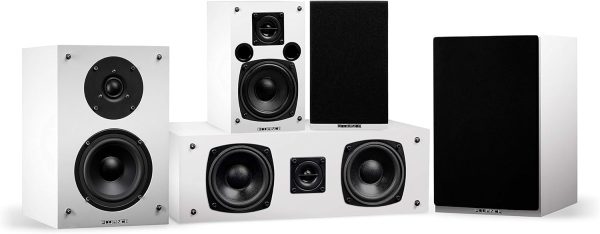 Fluance Elite High Definition Compact Surround Sound Home Theater 5.0 Channel Speaker System Including 2-Way Bookshelf, Center Channel and Rear Surround Speakers - White (SX50WHC)