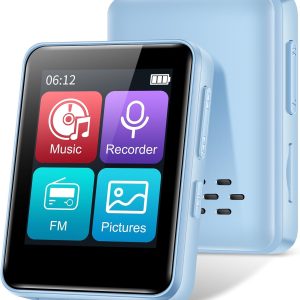 32GB MP3 Player with Bluetooth, 1.8 inch Screen, with FM Radio, Recorder, Portable Sport HiFi Music Player Up to 512GB, Blue