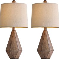 PoKat 20.25" Retro Farmhouse Table Lamp Set of 2 - Living Room & Bedroom Rustic Linen Bedside Nightstand Lamps for Kids, Study, Office - Resin, Suitable for Small Places - Image 5