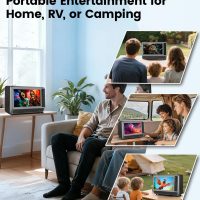 Feihe 15.6 inch Small Smart TV with Speaker System, Loud Portable Bluetooth Speaker Design Retro Smart Television, Karaoke Wireless Microphones, Support HDMI/AUX/USB for Home Party Camping - Image 8