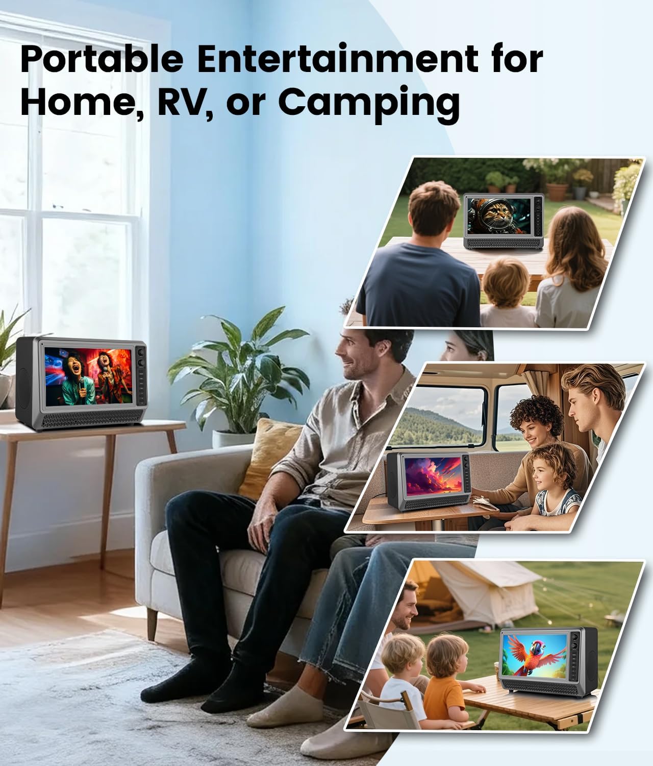 Feihe 15.6 inch Small Smart TV with Speaker System, Loud Portable Bluetooth Speaker Design Retro Smart Television, Karaoke Wireless Microphones, Support HDMI/AUX/USB for Home Party Camping - Image 8