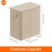 Lifewit Double Laundry Hamper with Lid and Removable Laundry Bags, Large Collapsible 2 Dividers Dirty Clothes Basket with Handles for Bedroom, Laundry Room, Closet, Bathroom, College, 136L Beige - Image 5