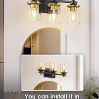 L LOHAS LED 3 Light Bathroom Vanity Light, Black and Gold Bathroom Light Fixture Over Mirror, Modern Lighting Fixtures with Clear Glass Shade, Vintage Vanity Lights for Bathroom Mirror Hallway, ETL - Image 3