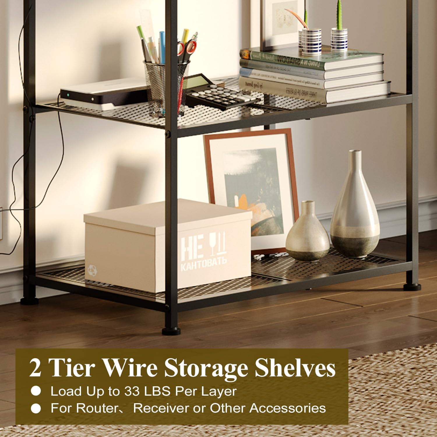 23 Inch to 50 Inch Floor Small Corner TV Stand with Storage Shelves for Living Room Bedroom, Universal Floor Television Stands with Mount, Rustic Brown Corner TV Table Desk Shelf for Small Space - Image 6