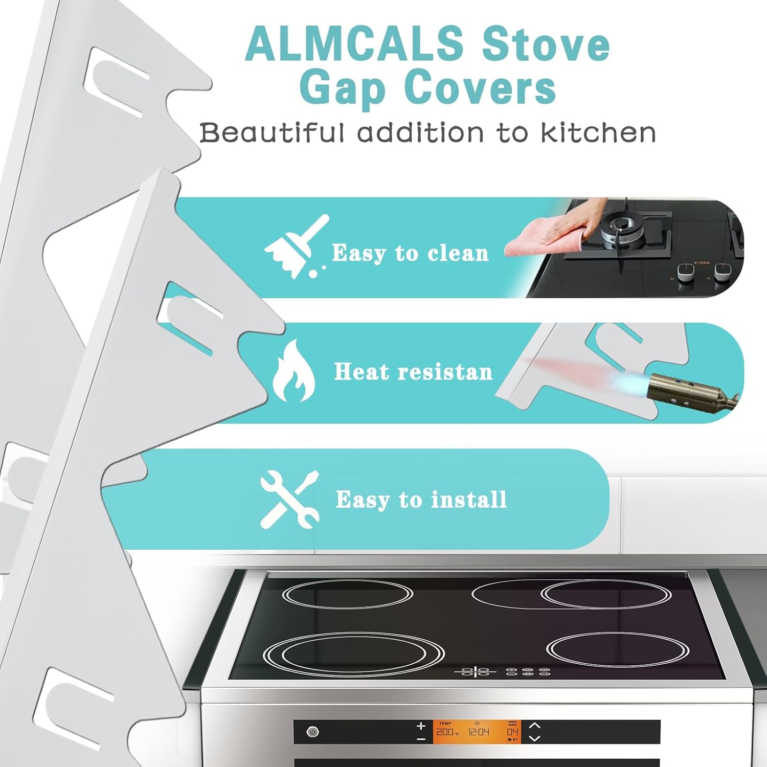 Stove Gap Covers Stainless Steel, 2 Pack Stove Gap Filler Easy Retractable Length 13.8" to 27.5", Width 0.79" ALMCALS Stove Gap Guards Range Trim Kit, Heat Resistant Guard Between Stove Top & Counter - Image 6