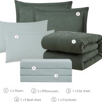 Geniospin Queen Comforter Set - 7 Pieces Dark Green Bedding Set, Botanical Textured Comforter Bed Set, All Season Lightweight Bed in a Bag with Comforter, Sheets, Pillowcases & Shams - Image 7