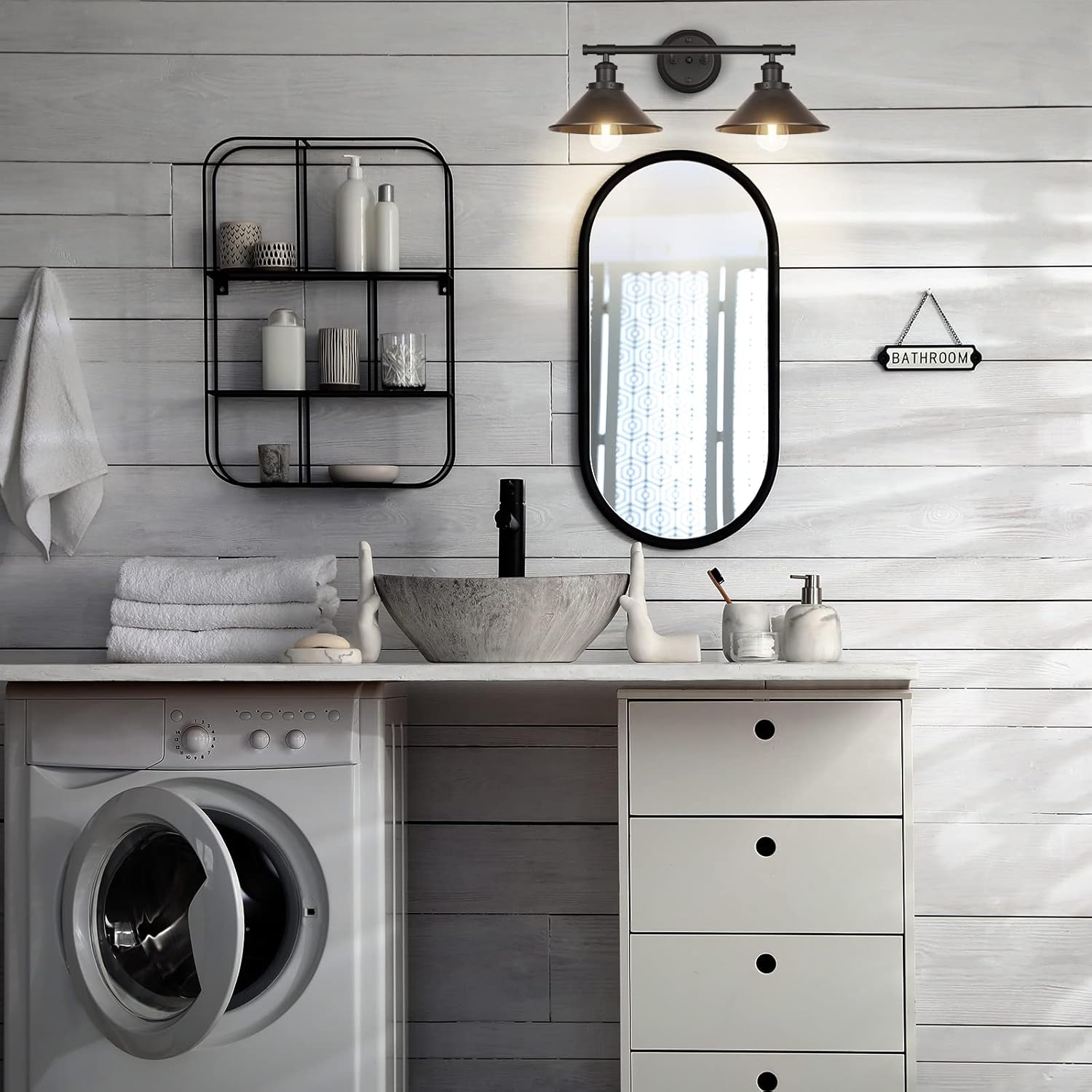 Licperron Black 2-Light Vanity Wall Sconce Lighting, Farmhouse Bathroom Wall Light Fixtures Over Mirror, Industrial Rustic Indoor Bathroom Vanity Lights for Cabinet Dressing Table Living Room - Image 7