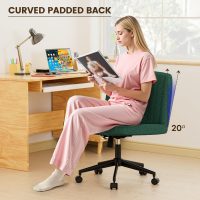 Boucle Criss Cross Chair with Wheels – Wide Armless Office Desk Chair, Ergonomic, Height Adjustment, Adjustable Swivel Vanity Chair, Comfy Fabric Computer Task Chair for Home (Boucle, Green) - Image 7