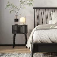 LAATOOREE Nightstands Set of 2, Small Side Table, Bedside Table with Fluted Door, Solid Wood Feet; Modern Mid-Century End Table for Bedroom, Small Space (Black) - Image 2