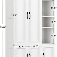 LIKIMIO Armoire Wardrobe Closet 70" H, 5 Doors Bedroom Wooden Wardrobe with 4 Storage Shelves and Hanging Rod, Clothing Storage Cabinet Organizer Combination, White - Image 2