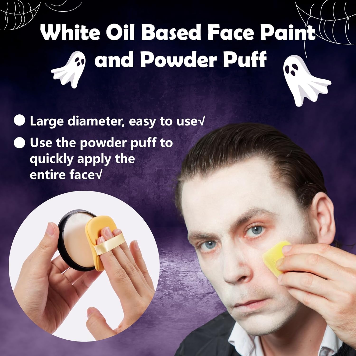 Halloween Joker Clown Makeup Kit - Joker Make Up Kit Includes White Red Black Blue Oil Based Face Body Paint and 20g Green Temporary Hair Color Wax, Powder Puff and 3 Blue Brushes, for Joker Cosplay - Image 3