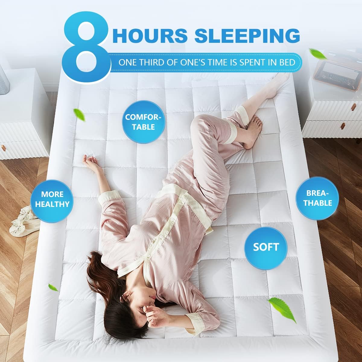 Queen Mattress Pad Cover Cooling Mattress Topper Pillow Top with Down Alternative Fill (8-21” Fitted Deep Pocket Queen Size) White - Image 2