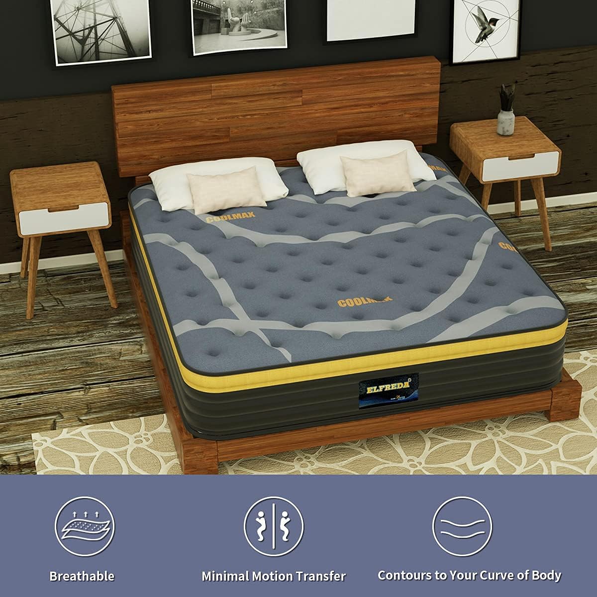 Elfreda Short Queen Mattress, 12 inch Pillow Top Pocket Spring Hybrid RV Mattress, Memory Foam Innersprings Medium Firm,Supportive Pressure Relief 74''x60 Camper in a Bag - Image 6